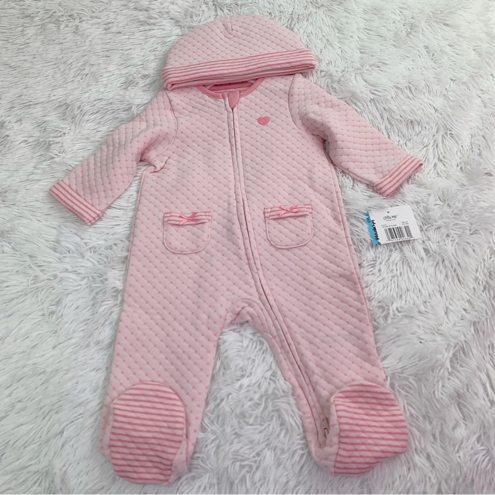 Little Me NWT long‎ sleeve Pink Quilted footed One Piece pocket full zip